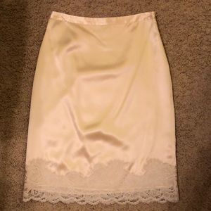 Cream-colored silk pencil skirt
